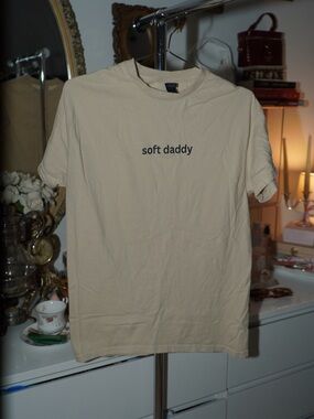 Minimalist "soft daddy" Beige Graphic Tee Shirt